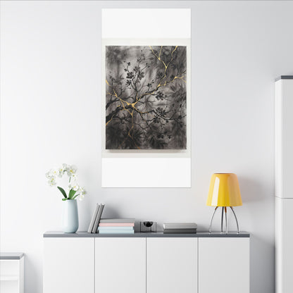 Kanso Cherry Blossom Canvas Art - Kintsugi Crackle Gold