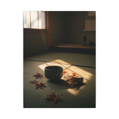 Dark Japandi Tea Ceremony in Golden Hour | Moody Minimal Canvas Art