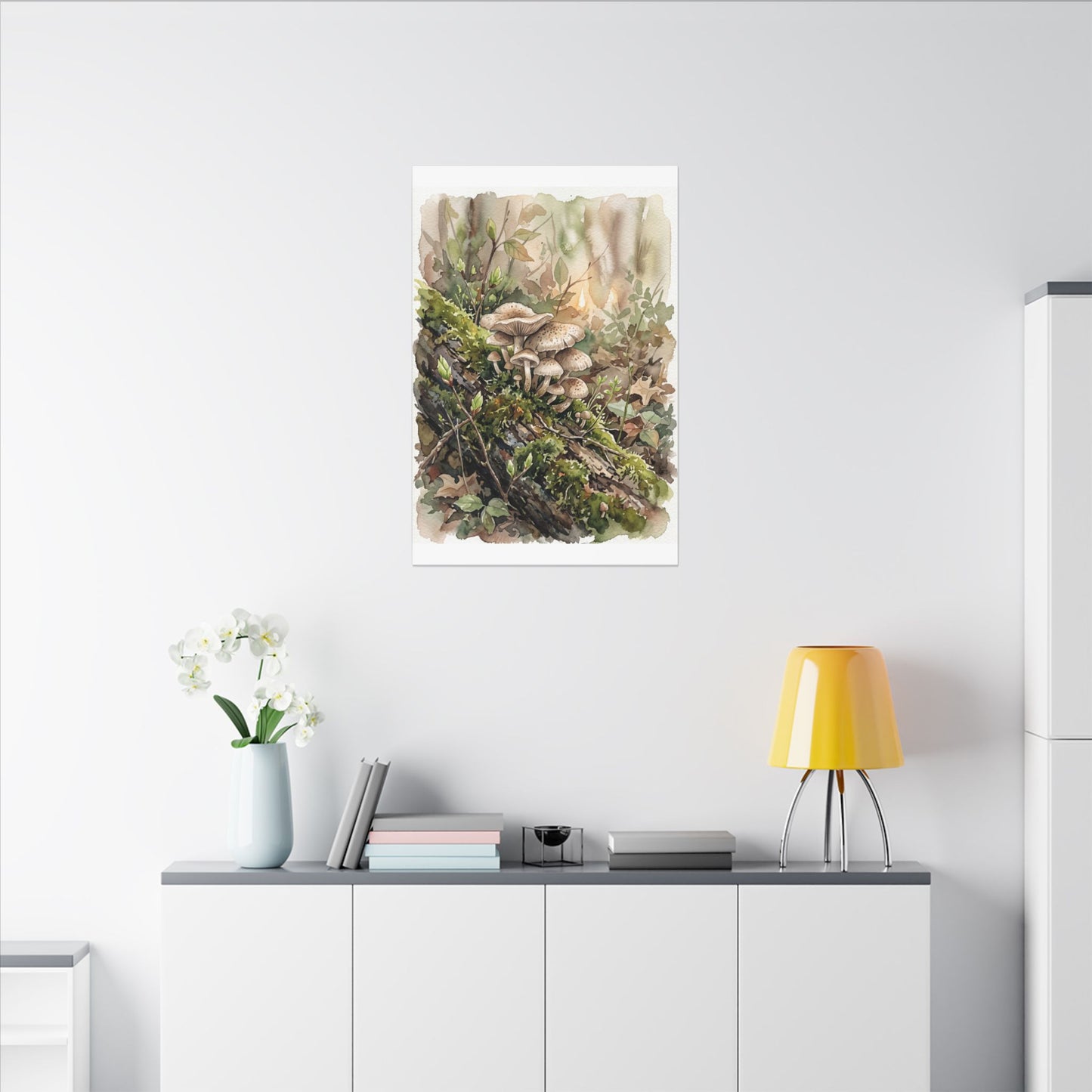Wild Mushrooms Canvas Art | Spring Japandi Watercolor Art