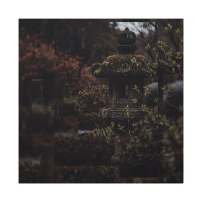Stone Lantern Spring Canvas Art | Dark Japandi Bold Design