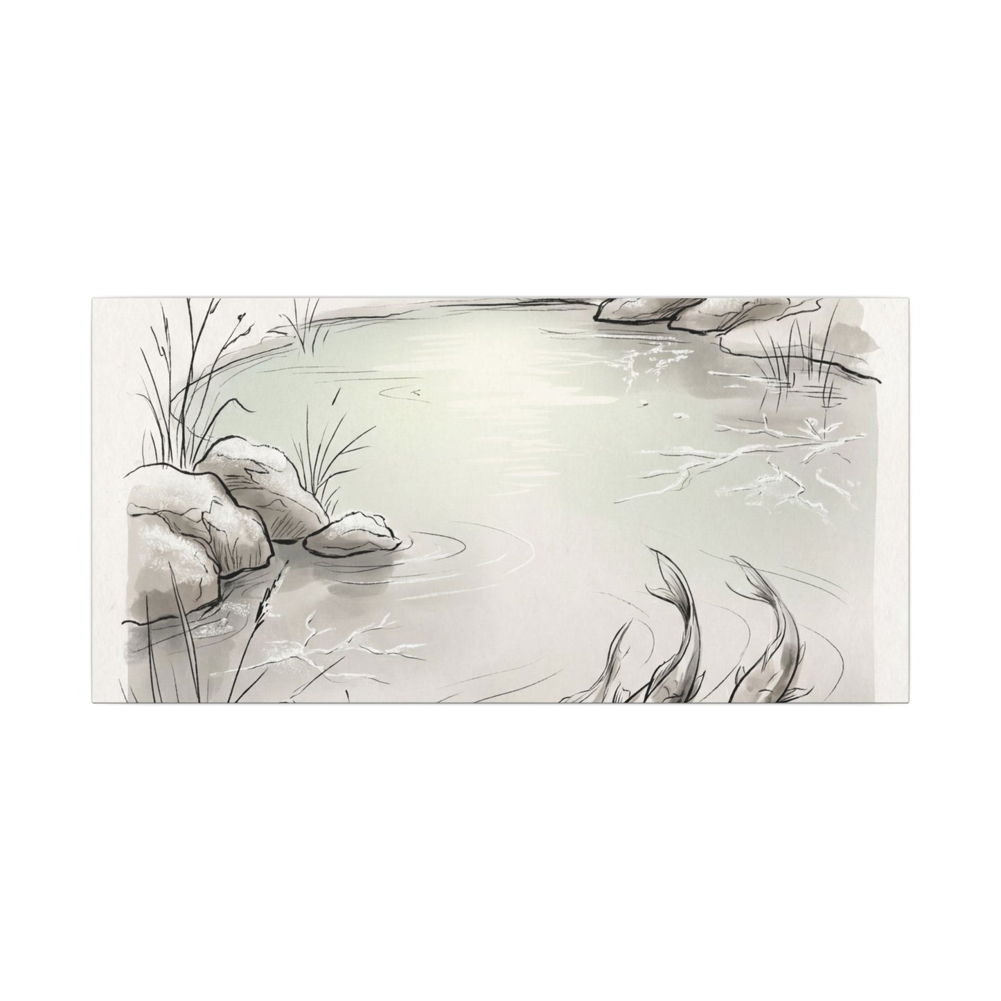 Koi Pond Minimal Line Canvas Art | Cozy Japandi Art