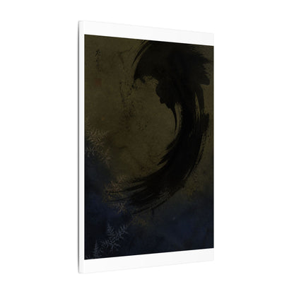 Seijaku Ink Brushstroke Canvas Art - Dark Japandi Moody Minimal