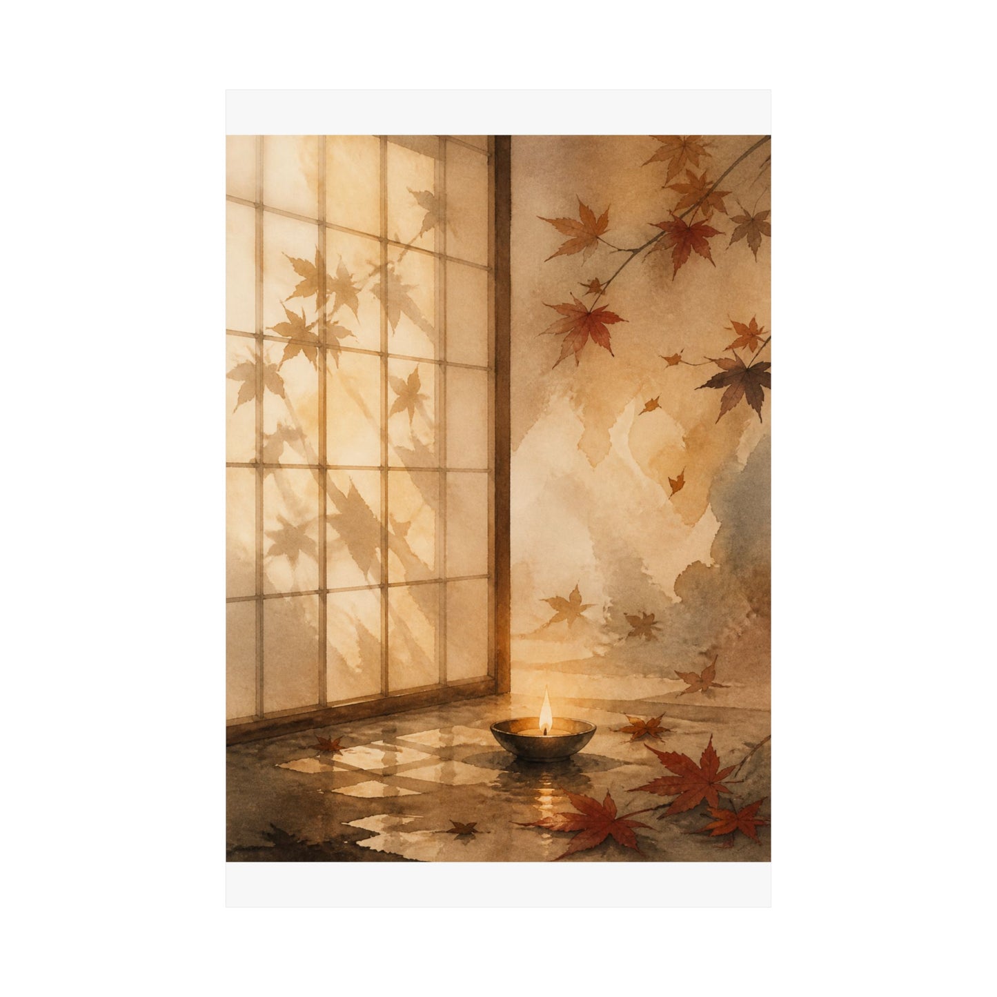 Shoji Screen Autumn Wall Art Print | Japandi Warm Design