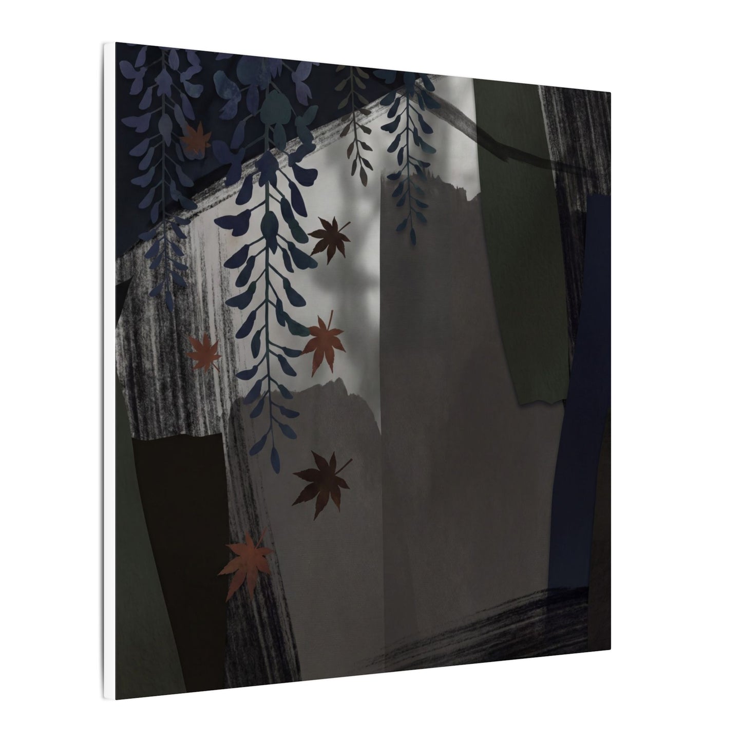 Wisteria Autumn Canvas Art | Dark Japandi Moody Design
