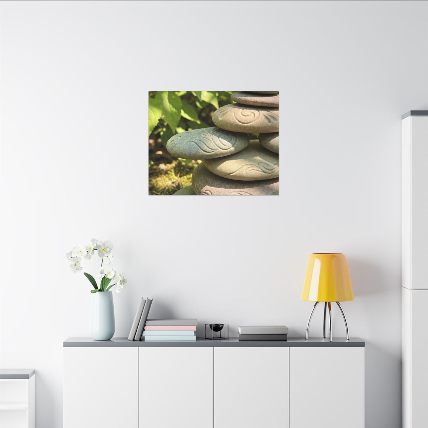 River Stones Summer Canvas Art | Japandi Earthy Design