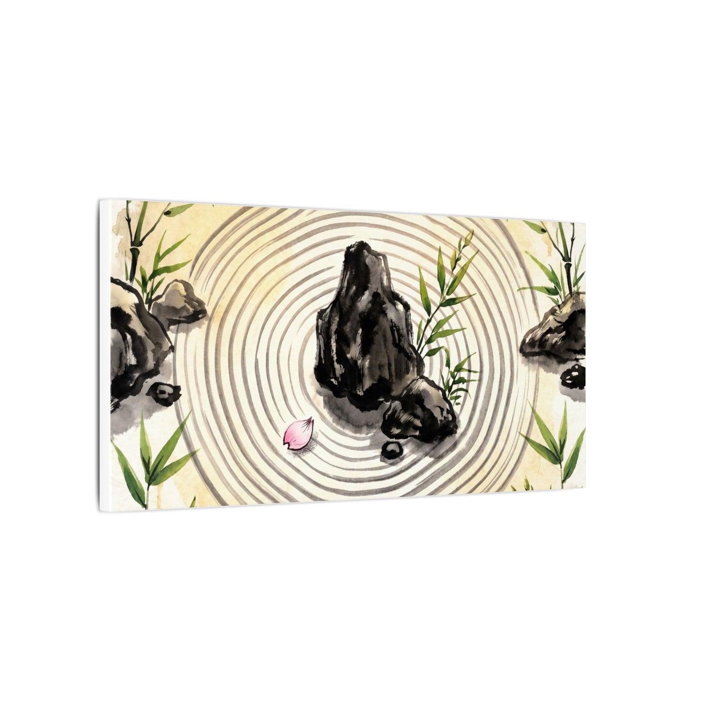 Zen Rock Garden in Golden Hour | Sumi E Canvas Art