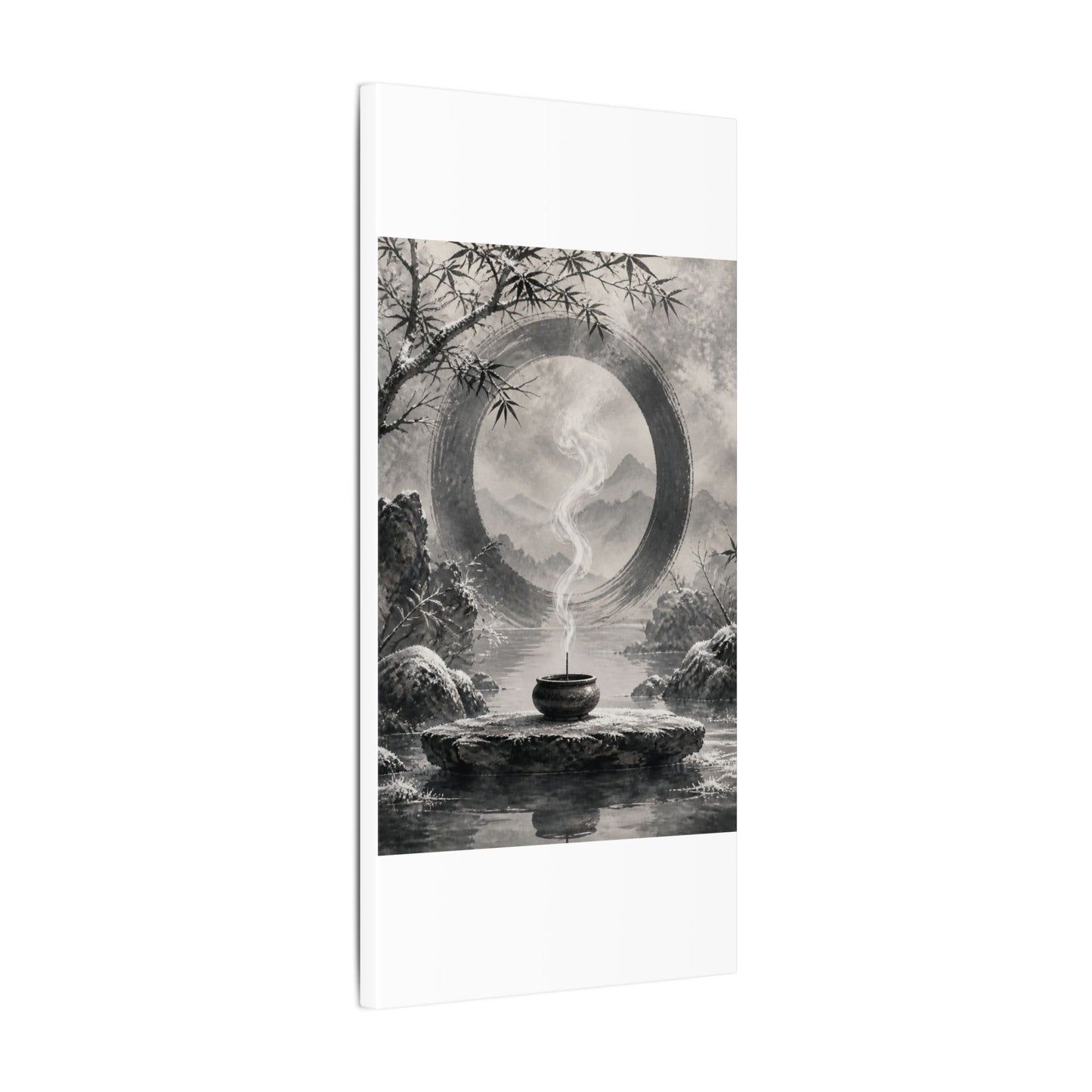 Incense Smoke Canvas Art | Winter Zen Sumi E Art