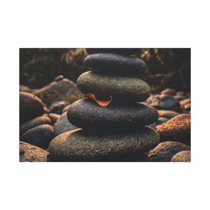 Dark Japandi River Stones in Golden Hour | Moody Minimal Canvas Art