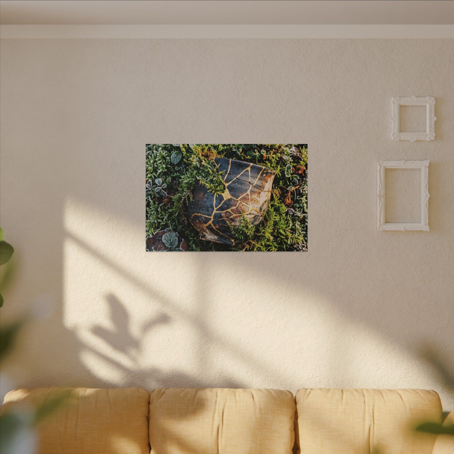 Artful Moss Close Up Canvas Art - Gold Repair Kintsugi