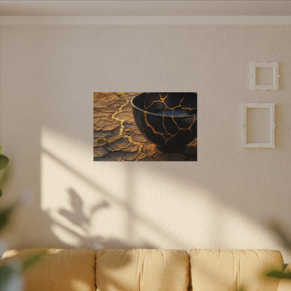 Golden Hour Cracked Earth Canvas Art - Kintsugi Fukinsei