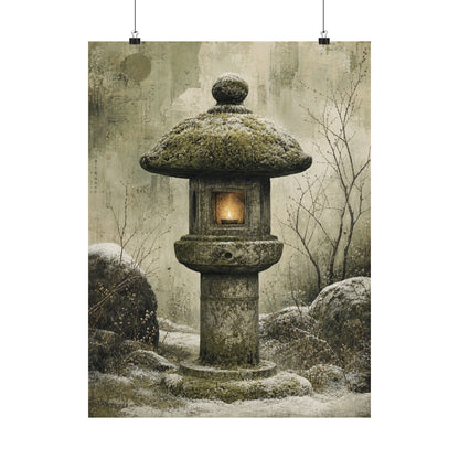 Cozy Stone Lantern Wall Art Print - Texture Japandi