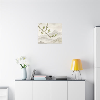 Spring Mountain Mist Watercolor Canvas Art | Cozy Decor
