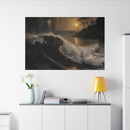 Ocean Wave Dark Texture Canvas Art | Bold Dark Japandi Art