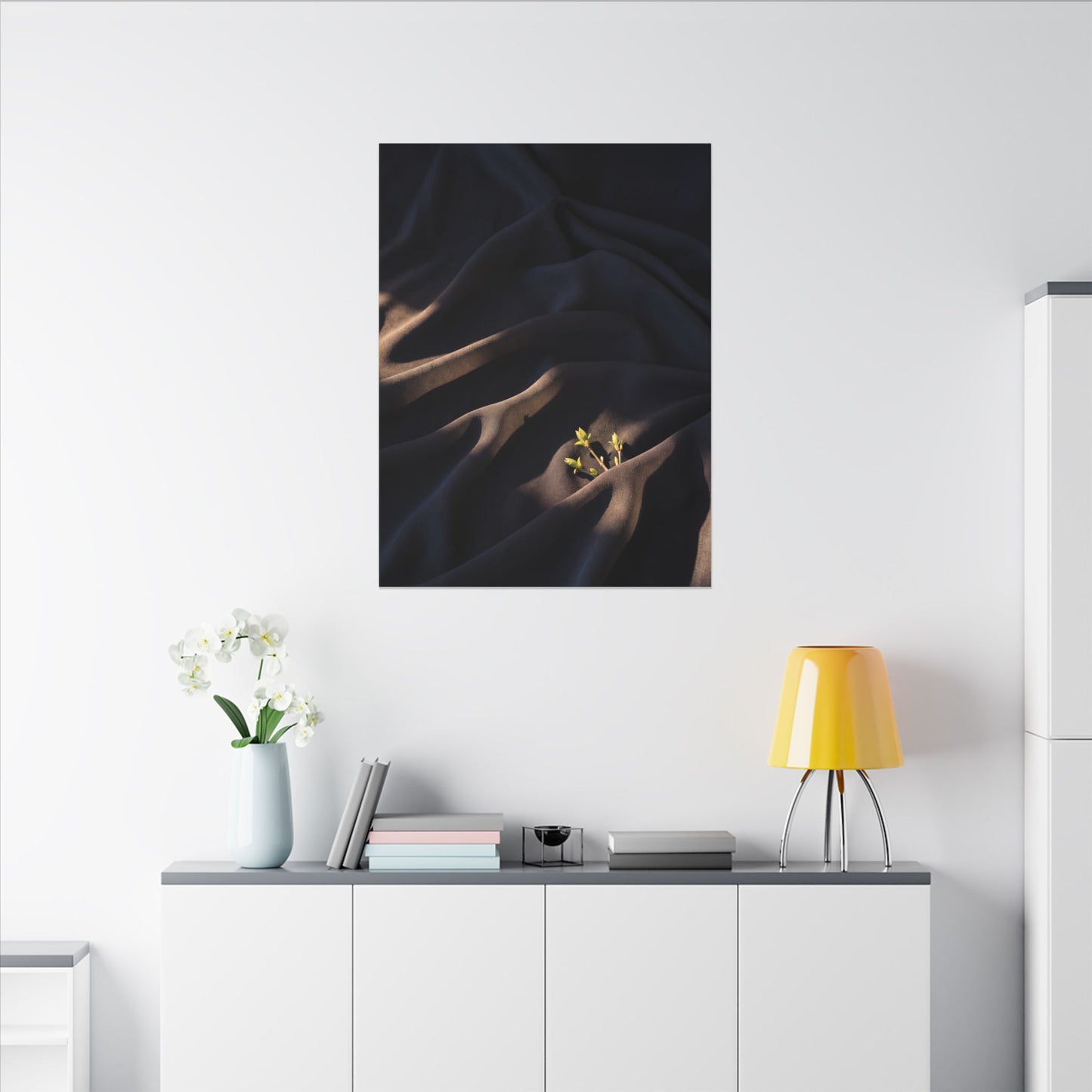 Silk Drape Shadow Zen Canvas Art | Luxurious Dark Japandi Art