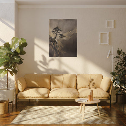 Pine Tree Charcoal Ink Canvas Art | Luxurious Dark Japandi Art