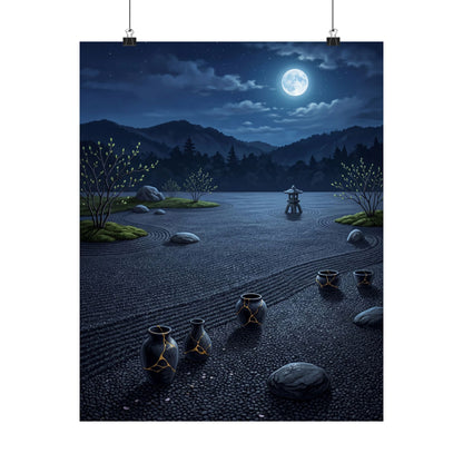 Moonlit Garden Wall Art Print | Spring Kintsugi Gold Repair Art