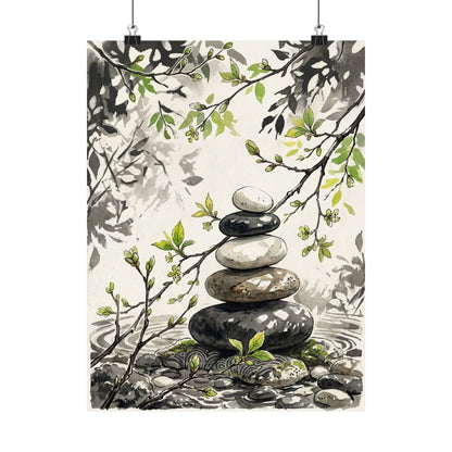 River Stones Spring Wall Art Print | Japandi Warm Design