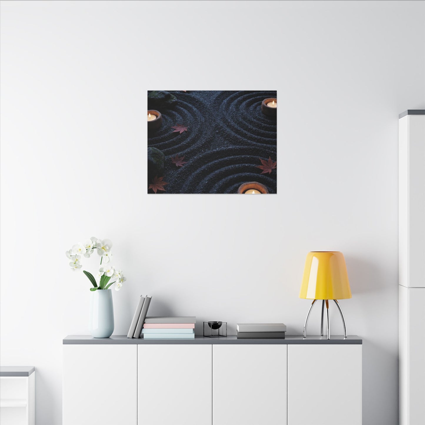 Seijaku Rock Garden Canvas Art - Dark Japandi Dark Texture