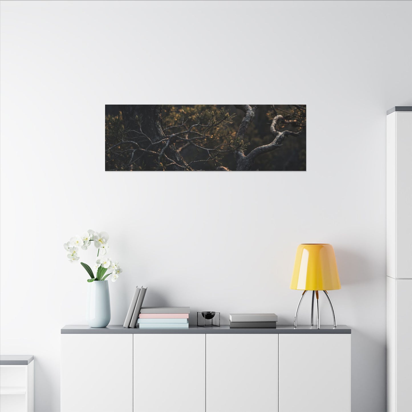Moody Pine Tree Canvas Art - Moody Minimal Dark Japandi