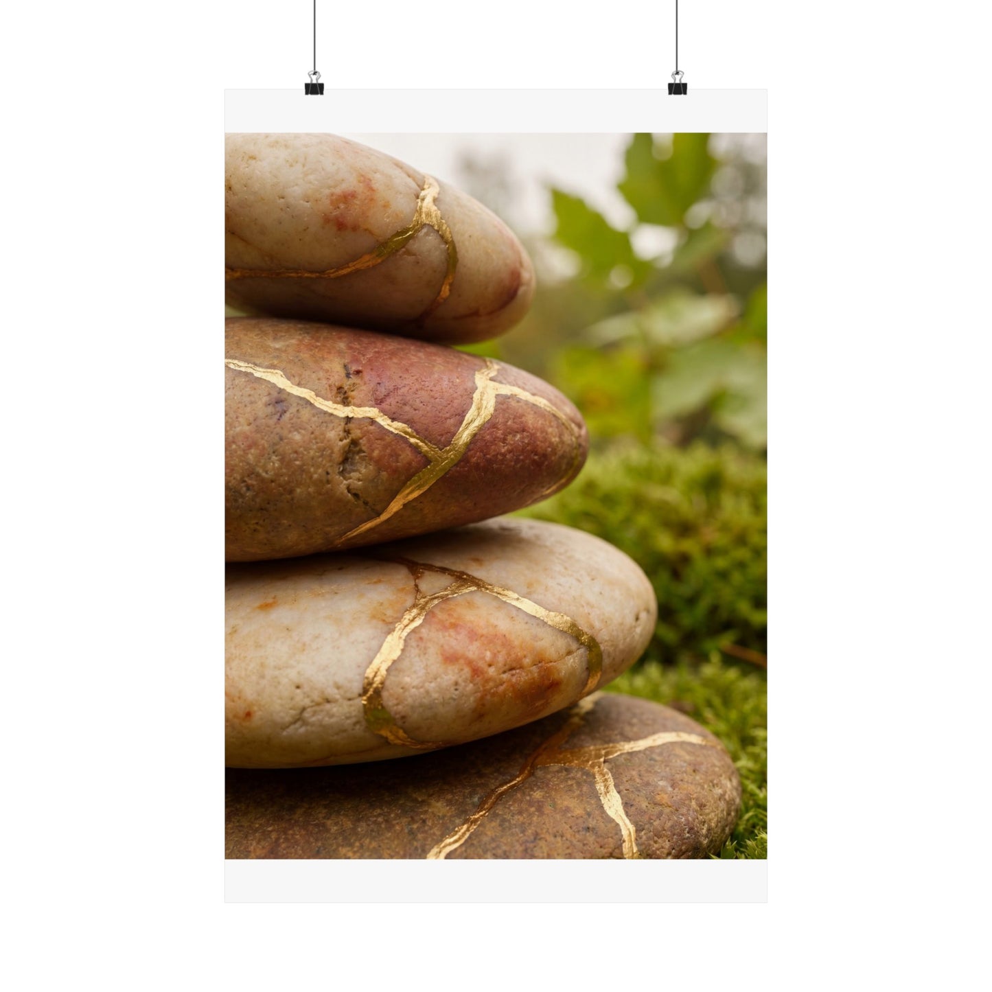 River Stones Wall Art Print | Summer Kintsugi Crackle Gold Art
