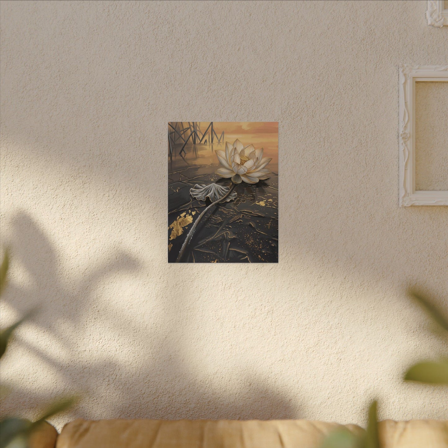 Kintsugi Lotus Flower in Golden Hour | Gold Vein Canvas Art
