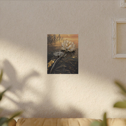 Kintsugi Lotus Flower in Golden Hour | Gold Vein Canvas Art