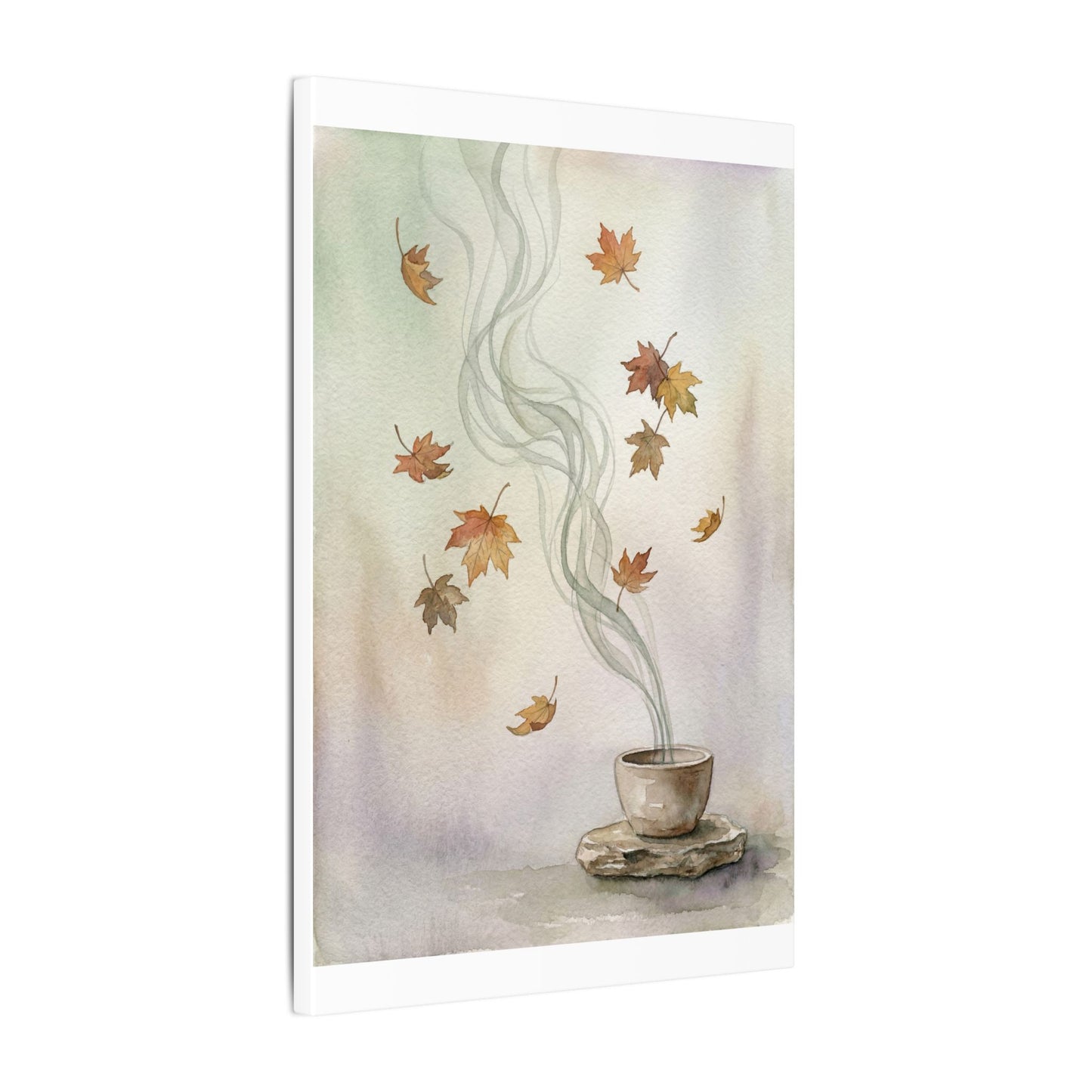 Incense Smoke Canvas Art | Autumn Japandi Watercolor Art