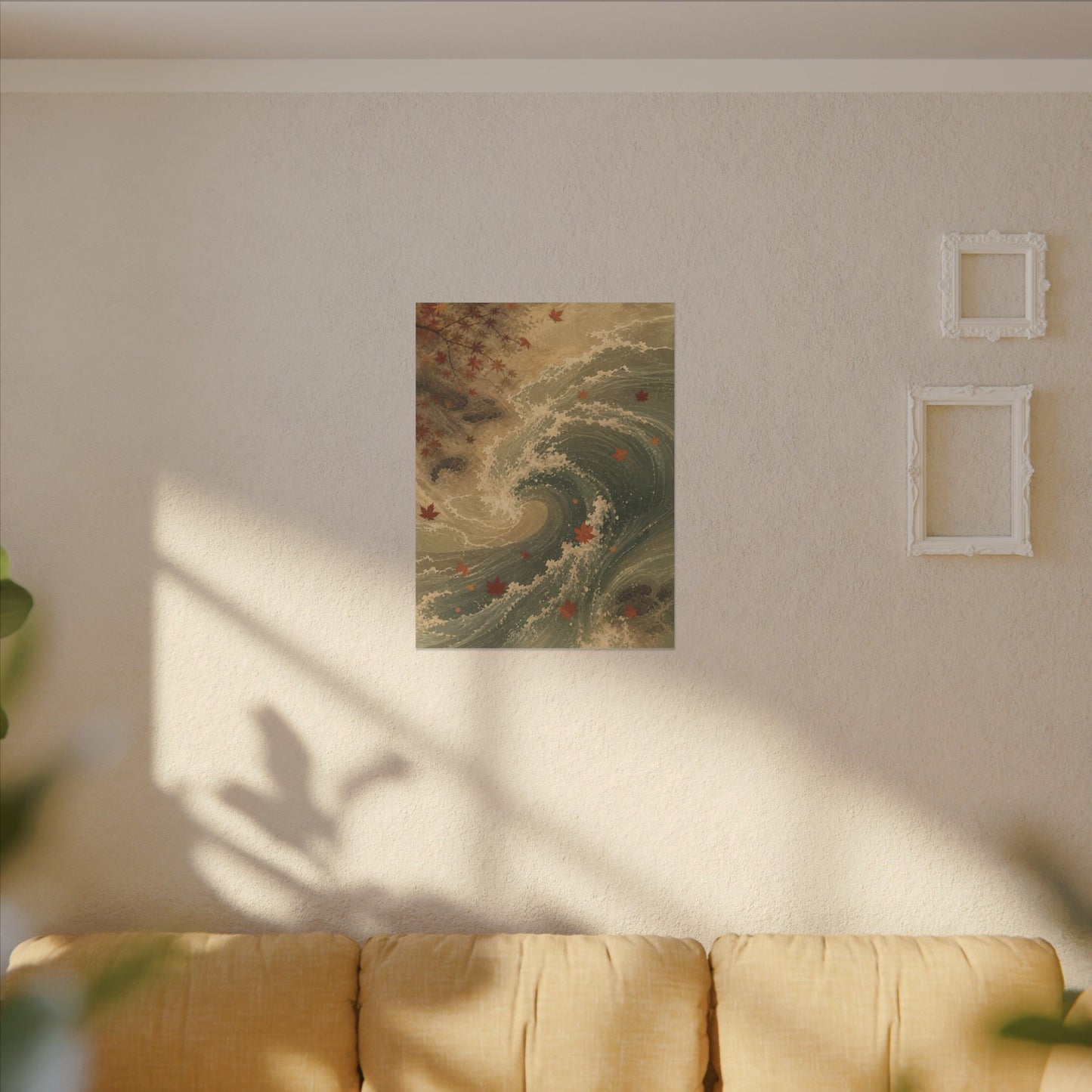 Japandi Ocean Wave in Candlelight | Japanese Pattern Canvas Art