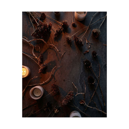 Dried Flowers Winter Wall Art Print | Dark Japandi Sophisticated Design