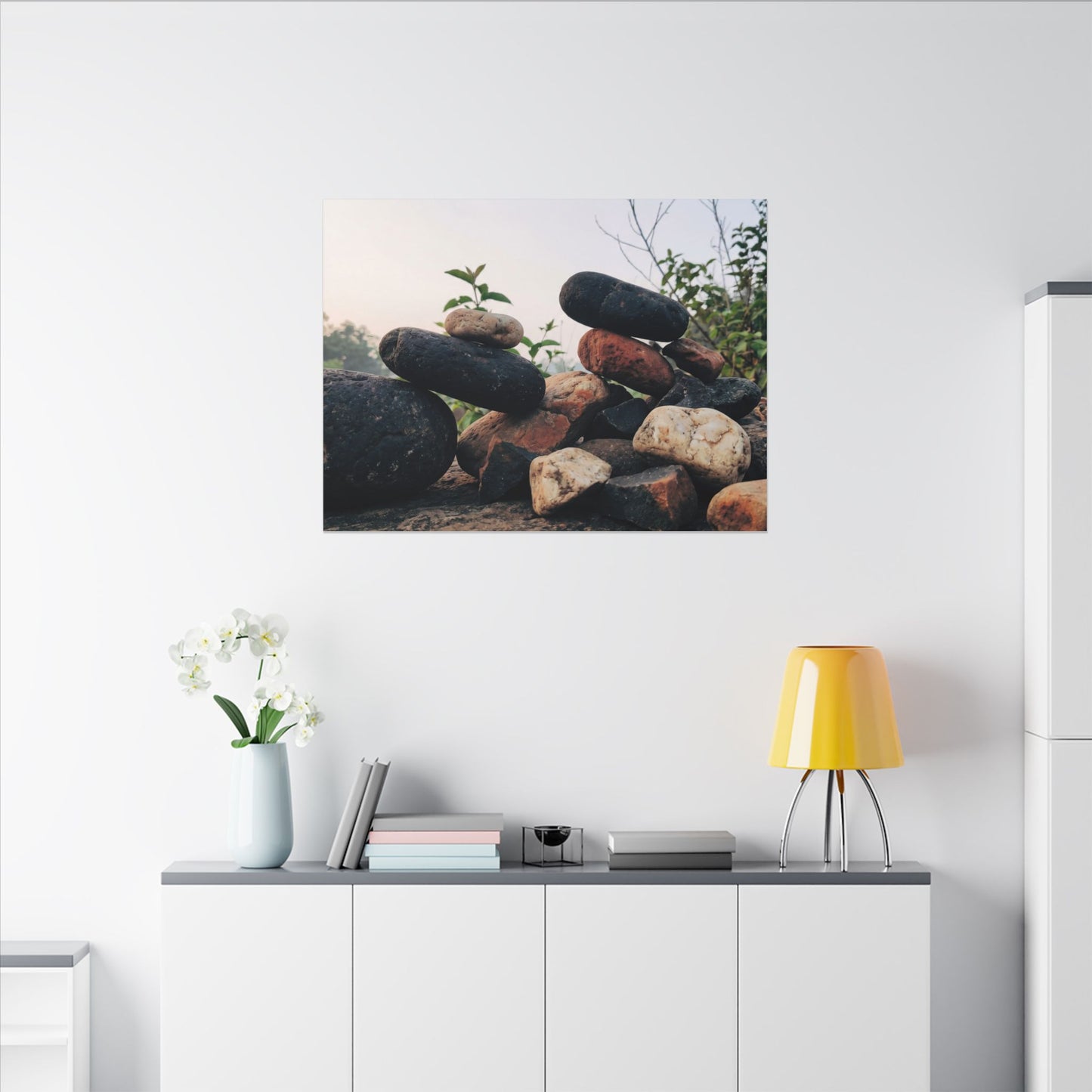 River Stones Canvas Art | Spring Kintsugi Broken Beauty Art