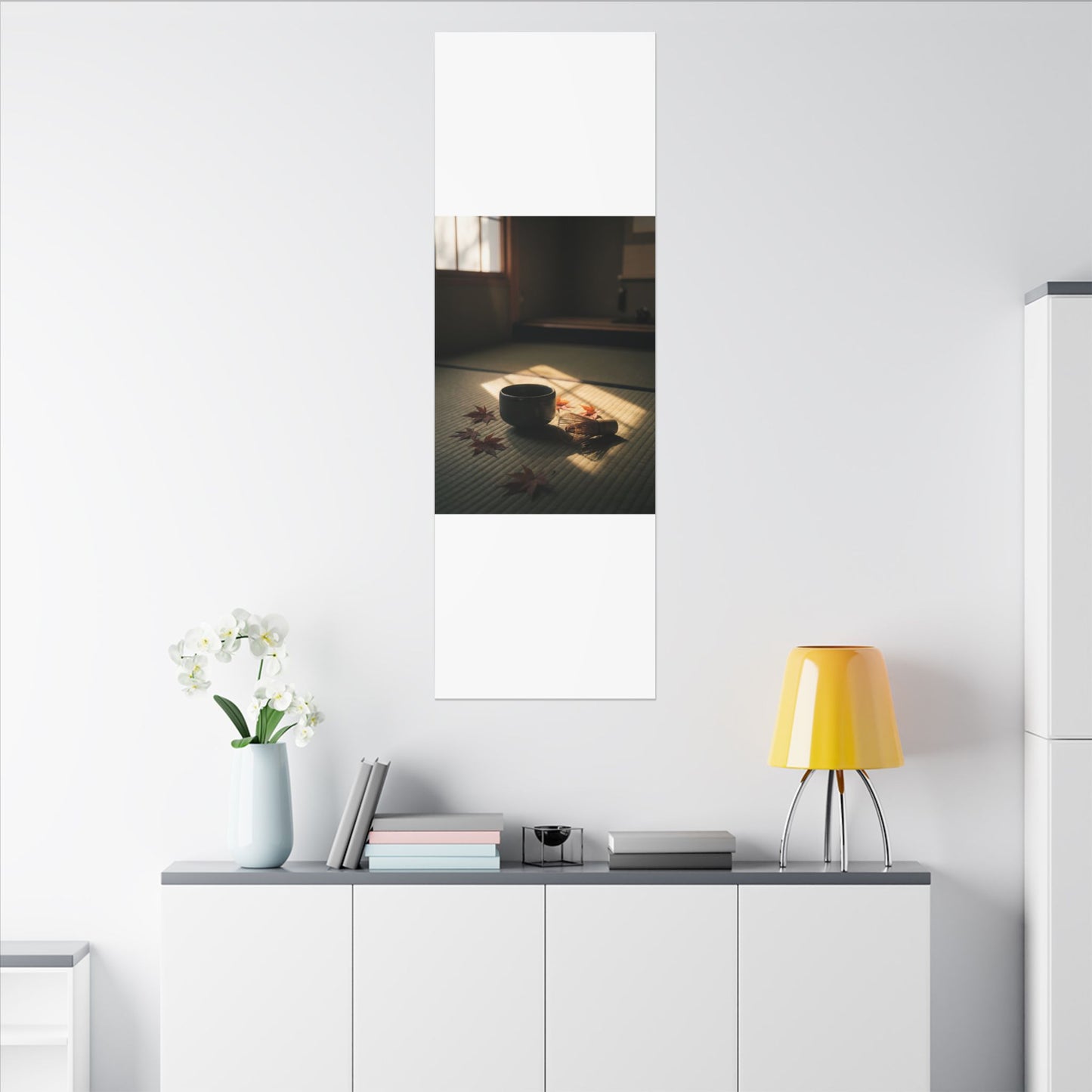 Dark Japandi Tea Ceremony in Golden Hour | Moody Minimal Canvas Art
