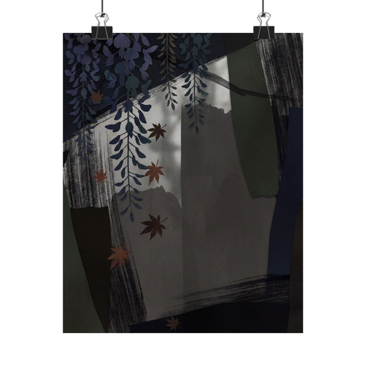 Wisteria Autumn Wall Art Print | Dark Japandi Atmospheric Design Art Print