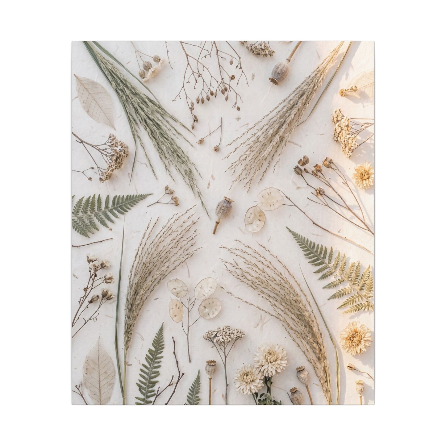 Elegant Dried Flowers Canvas Art - Japanese Pattern Japandi