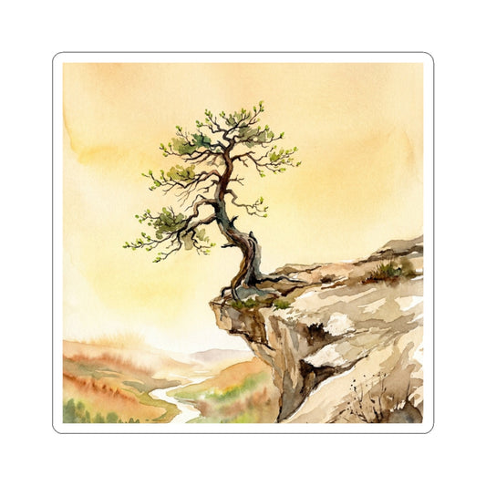 Pine Tree Watercolor Sticker | Warm Japandi Art Art Print