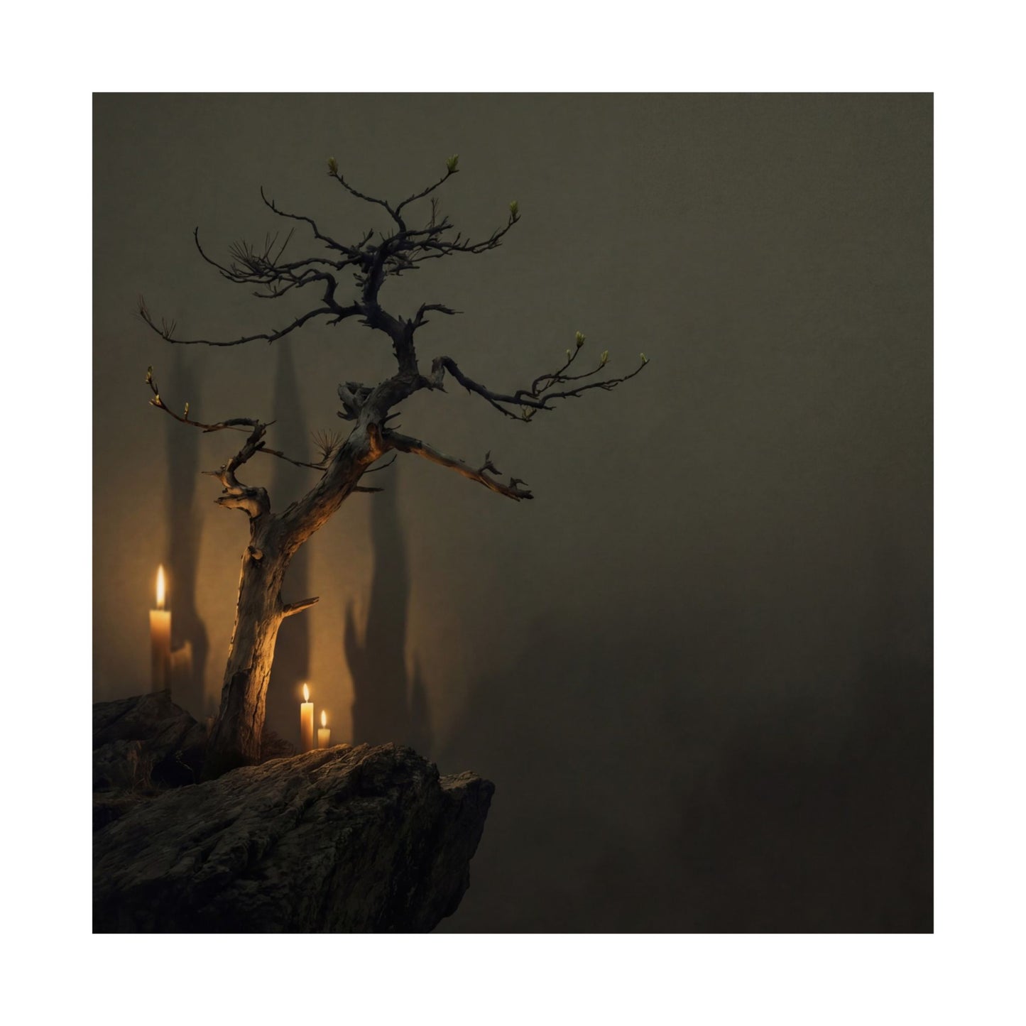 Pine Tree Shadow Zen Wall Art Print | Moody Dark Japandi Art