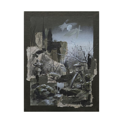 Winter Moonlit Garden Dark Texture Canvas Art | Moody Decor