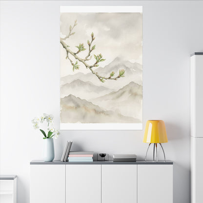 Spring Mountain Mist Watercolor Canvas Art | Cozy Decor