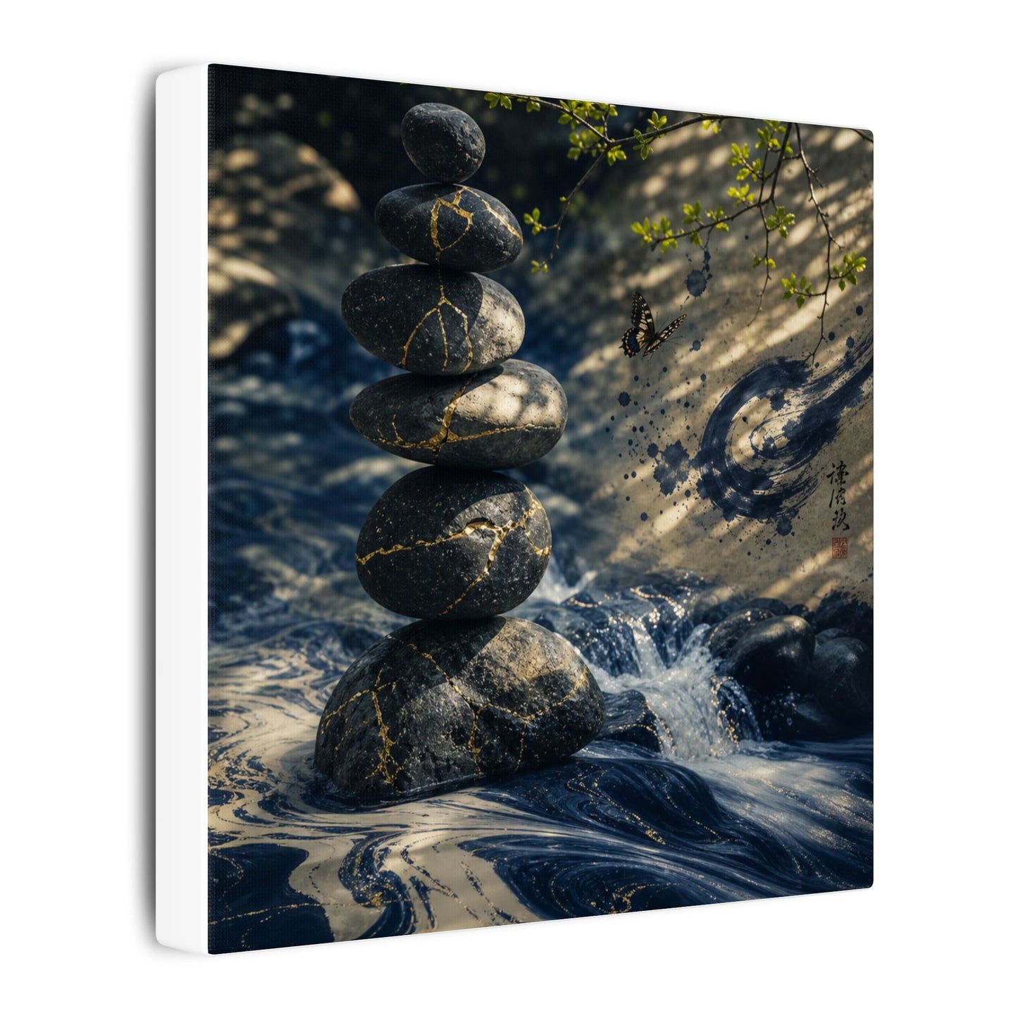 Kintsugi River Stones in Dappled | Broken Beauty Canvas Art