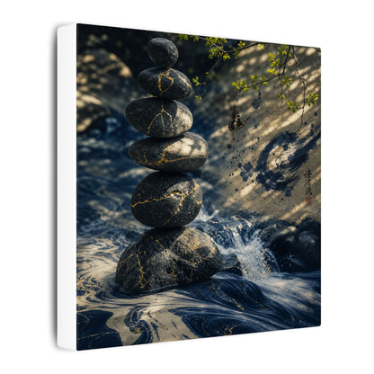 Kintsugi River Stones in Dappled | Broken Beauty Canvas Art