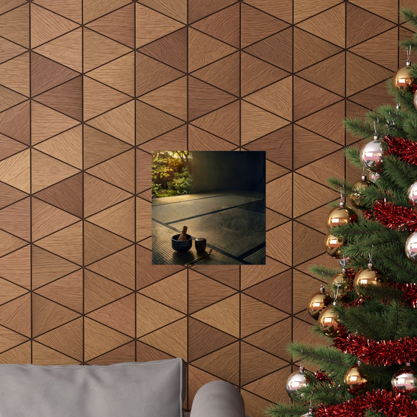 Dark Japandi Tea Ceremony in Golden Hour | Dark Texture Wall Art Print