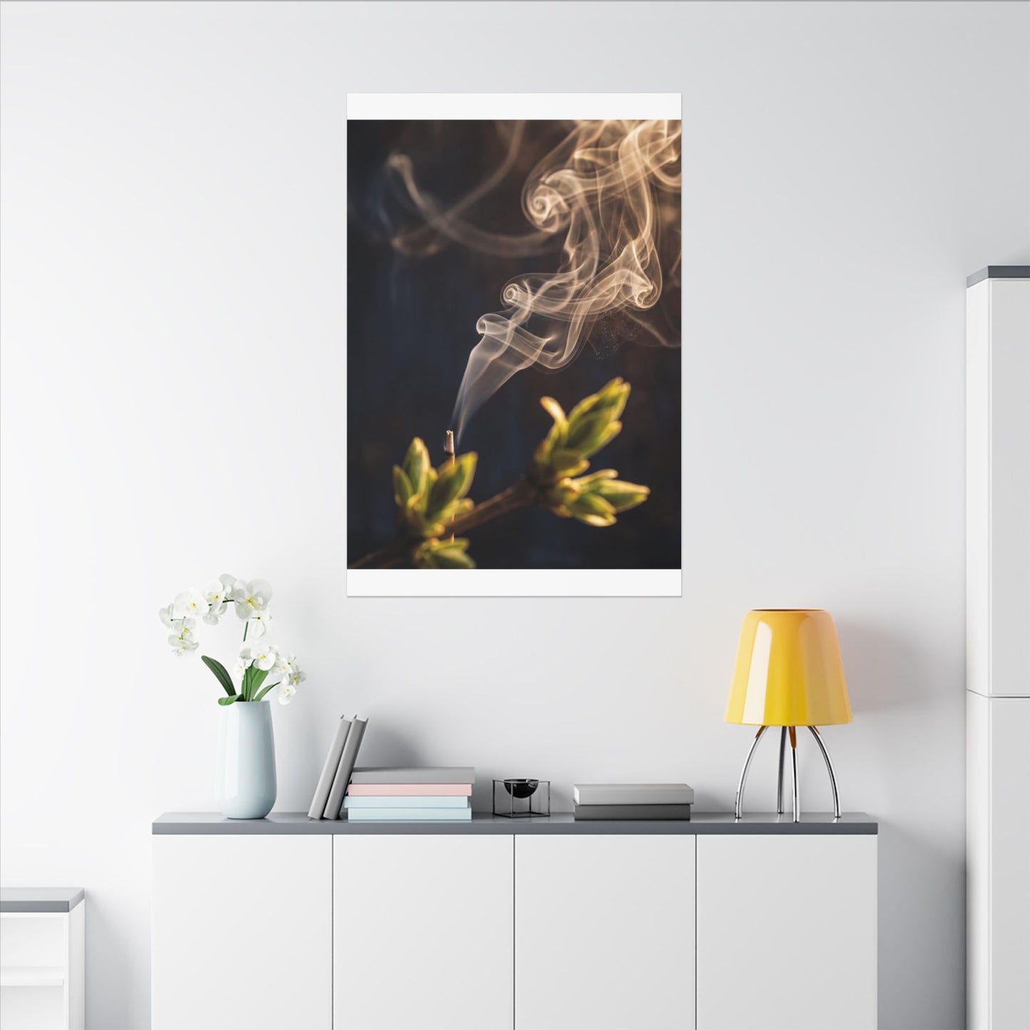 Incense Smoke Spring Canvas Art | Dark Japandi Atmospheric Design