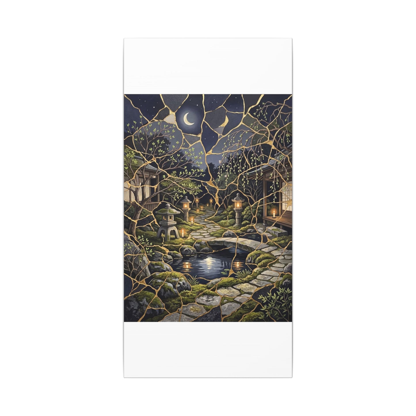 Kintsugi Moonlit Garden in Candlelight | Gold Vein Canvas Art