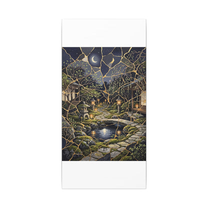 Kintsugi Moonlit Garden in Candlelight | Gold Vein Canvas Art