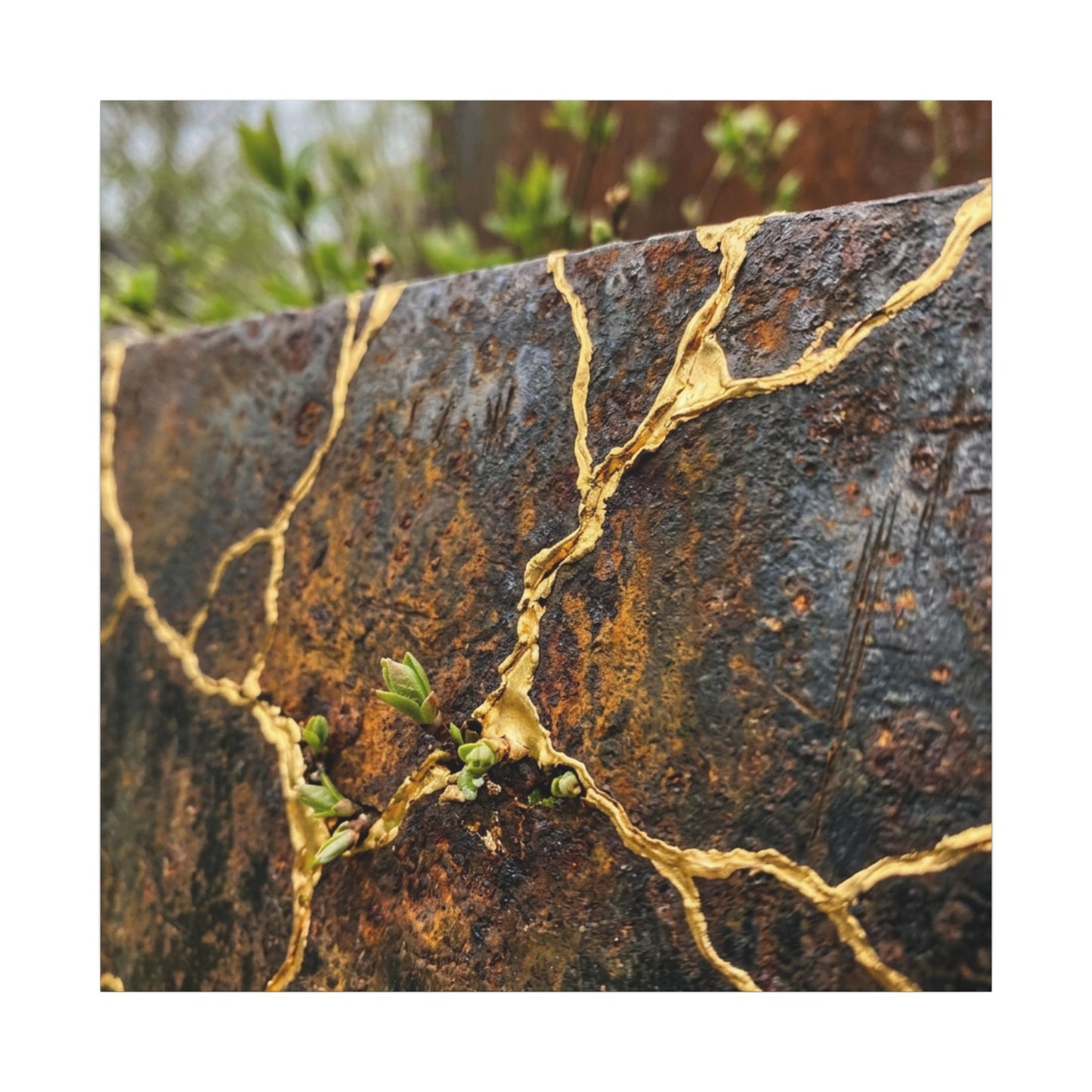Mono No Aware Rust Patina Canvas Art - Kintsugi Gold Repair