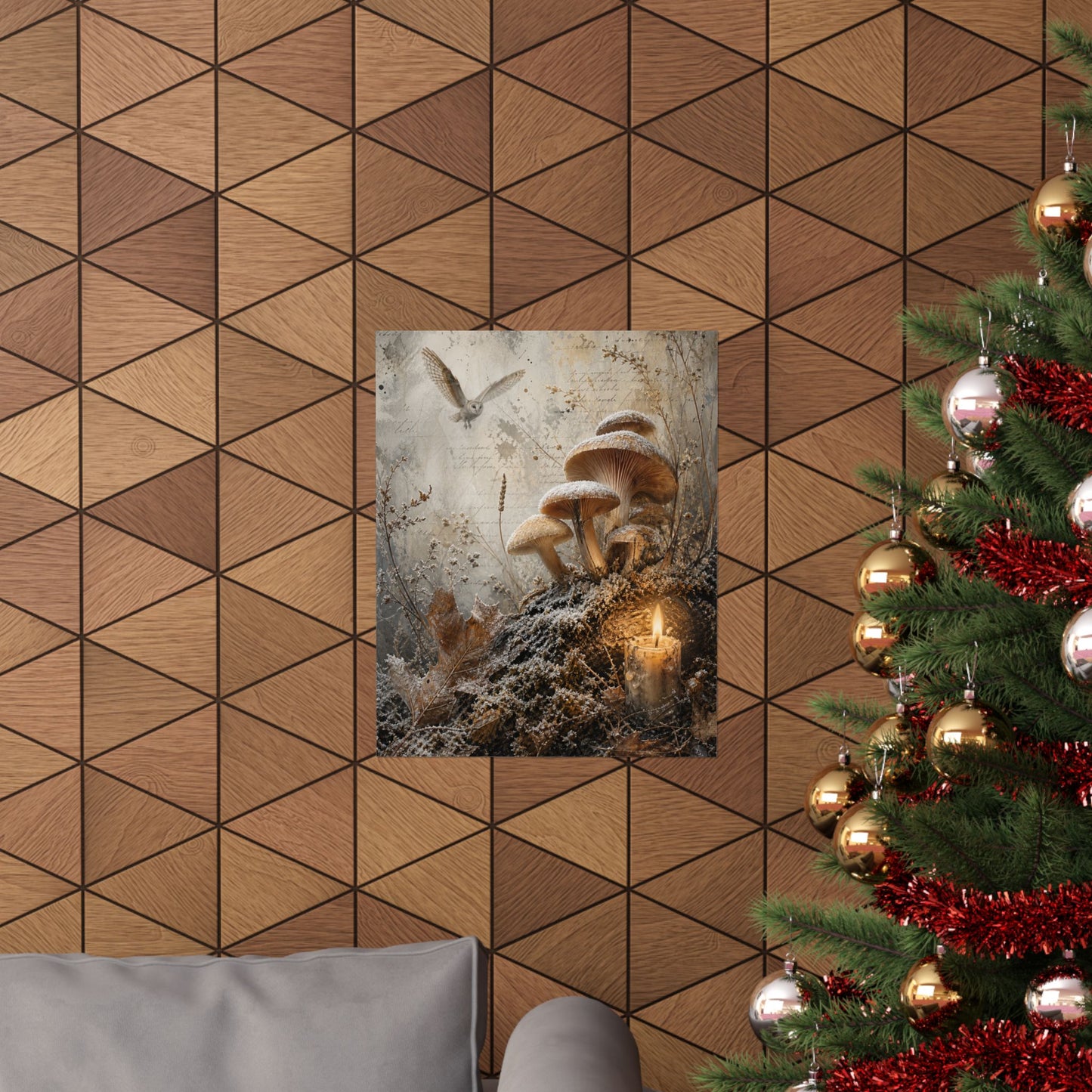 Winter Wild Mushrooms Texture Wall Art Print | Elegant Decor