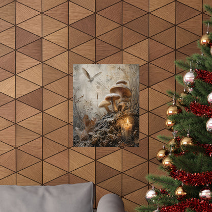 Winter Wild Mushrooms Texture Wall Art Print | Elegant Decor