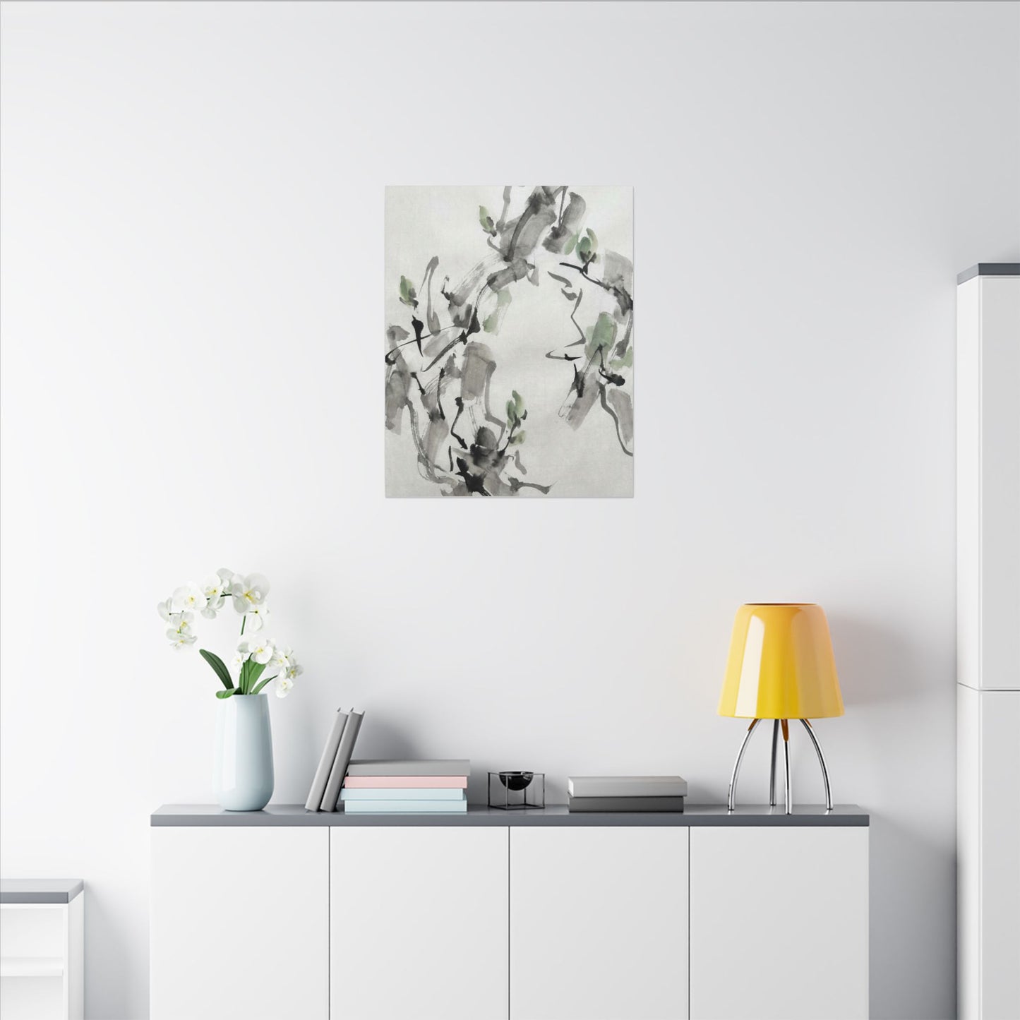 Zen Ink Brushstroke in Overcast | Sumi E Canvas Art