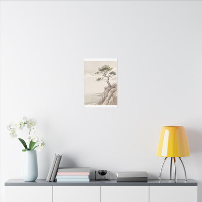 Japandi Pine Tree in Dappled | Minimal Line Canvas Art