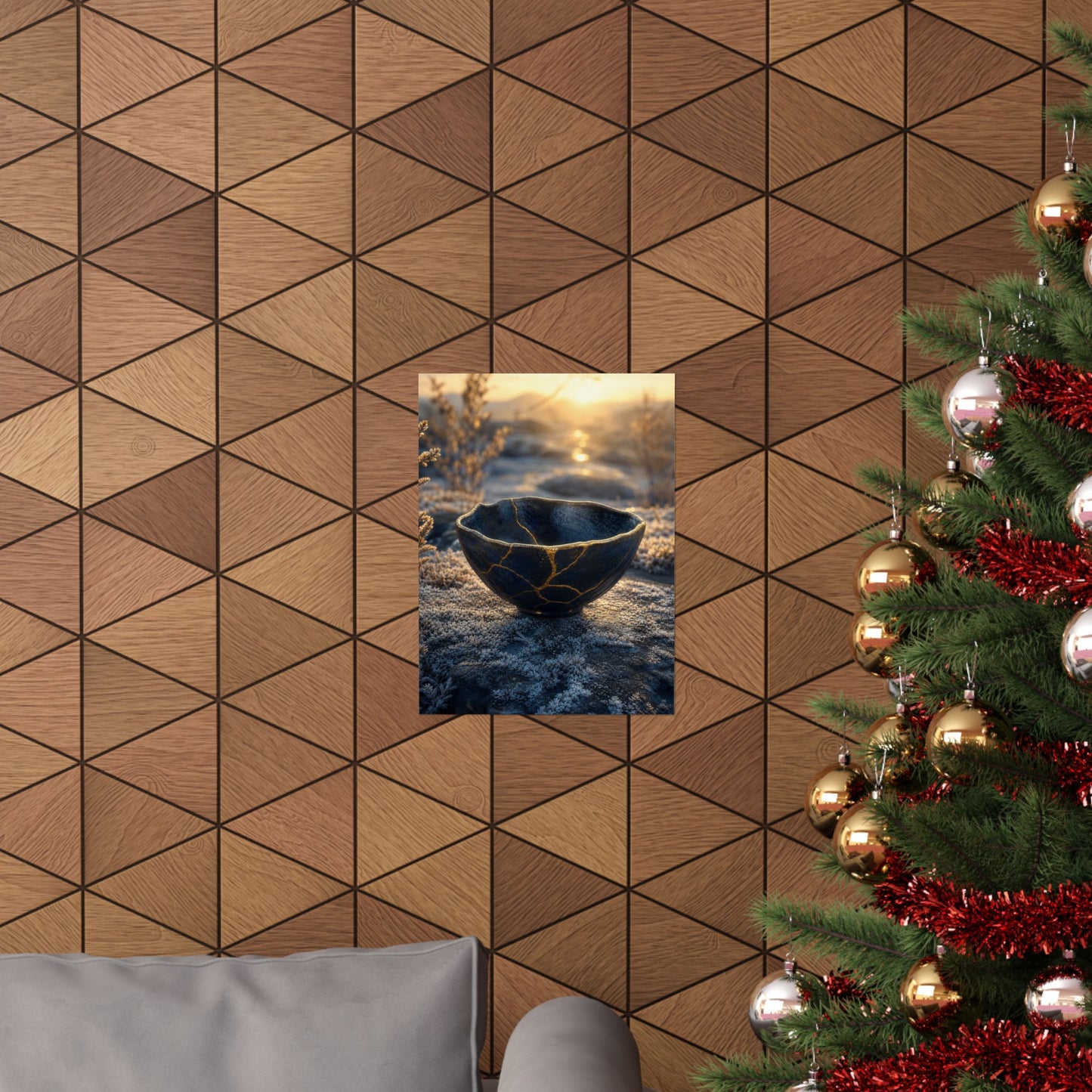 Kintsugi Ceramic Bowl in Golden Hour | Gold Repair Wall Art Print