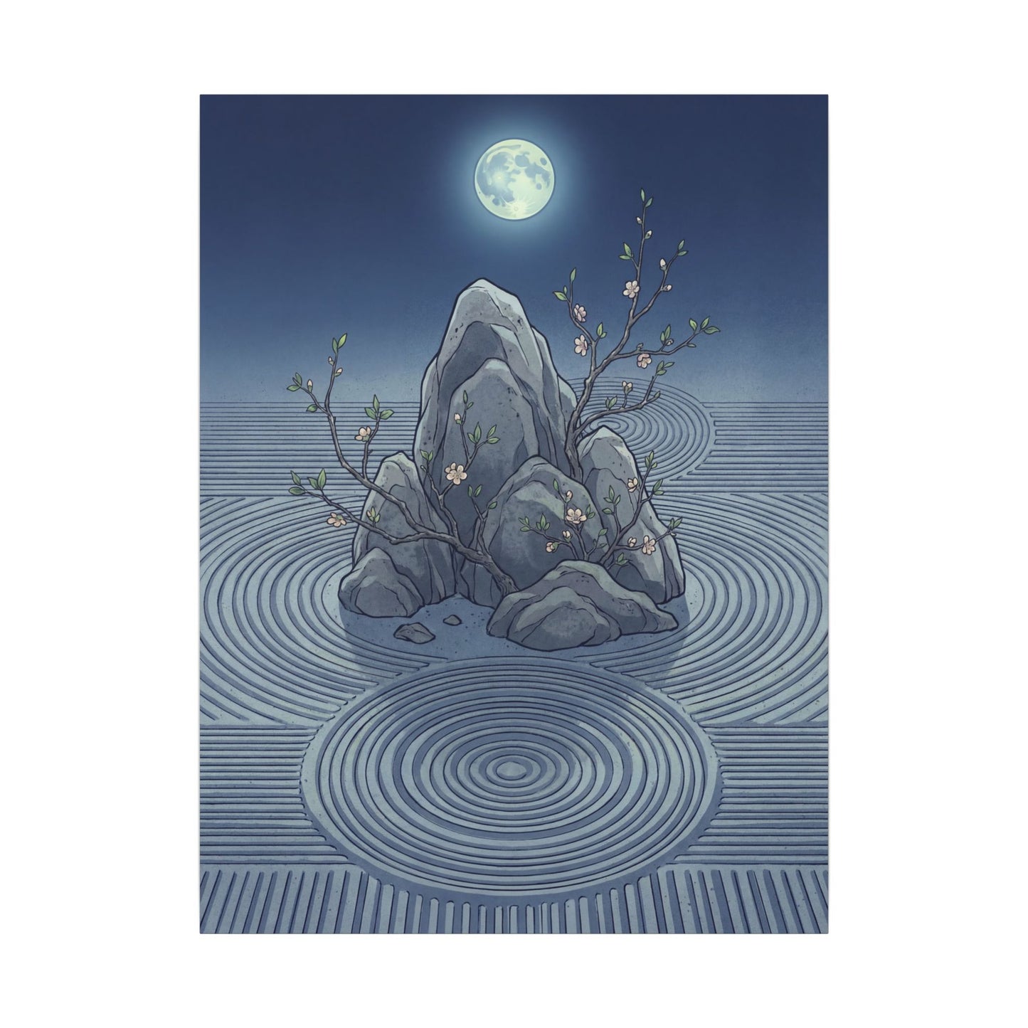Spring Rock Garden Ukiyo E Inspired Canvas Art | Tranquil Decor